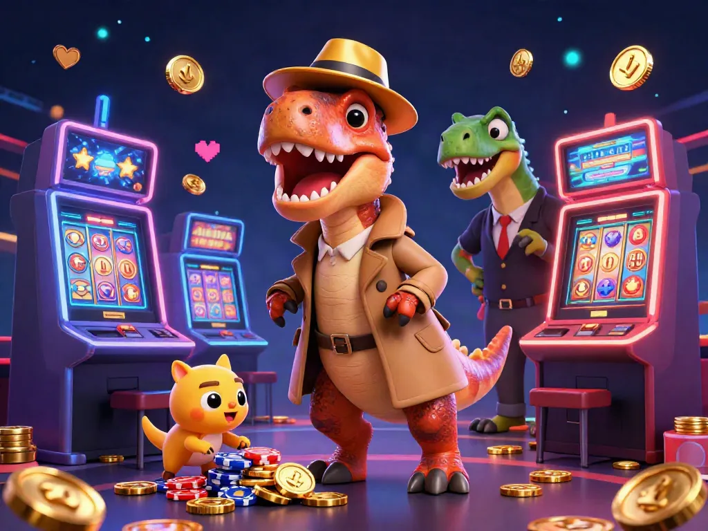 Witness the excitement at VIN88 casino where a cartoon velociraptor tries to blend in while winning big at the slot machine.