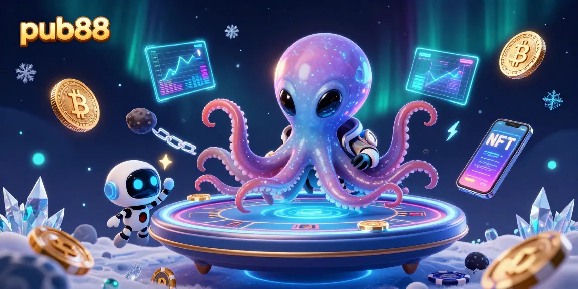 Experience thrilling gameplay at pub88 with a vibrant 3D digital illustration of a futuristic poker scene.