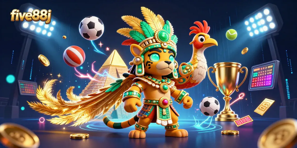 Experience dynamic sports betting action with five88j's vibrant 3D casino illustration.