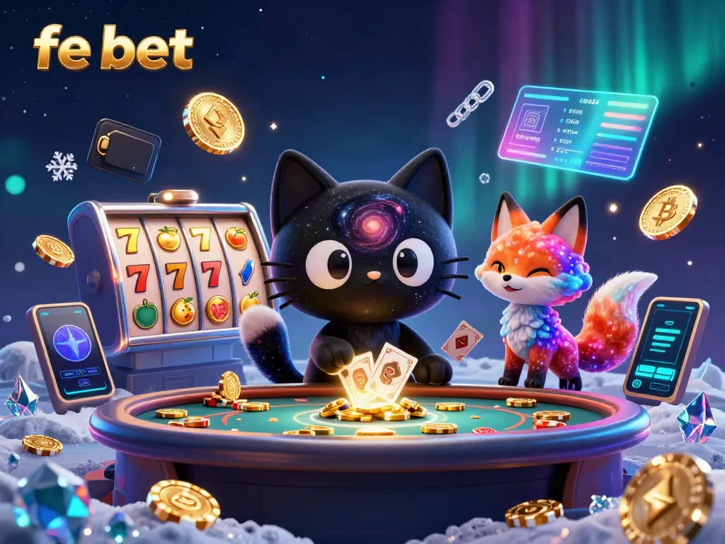 Engaging fe bet scene of a cosmic casino with colorful characters and slot elements, enticing gamers.