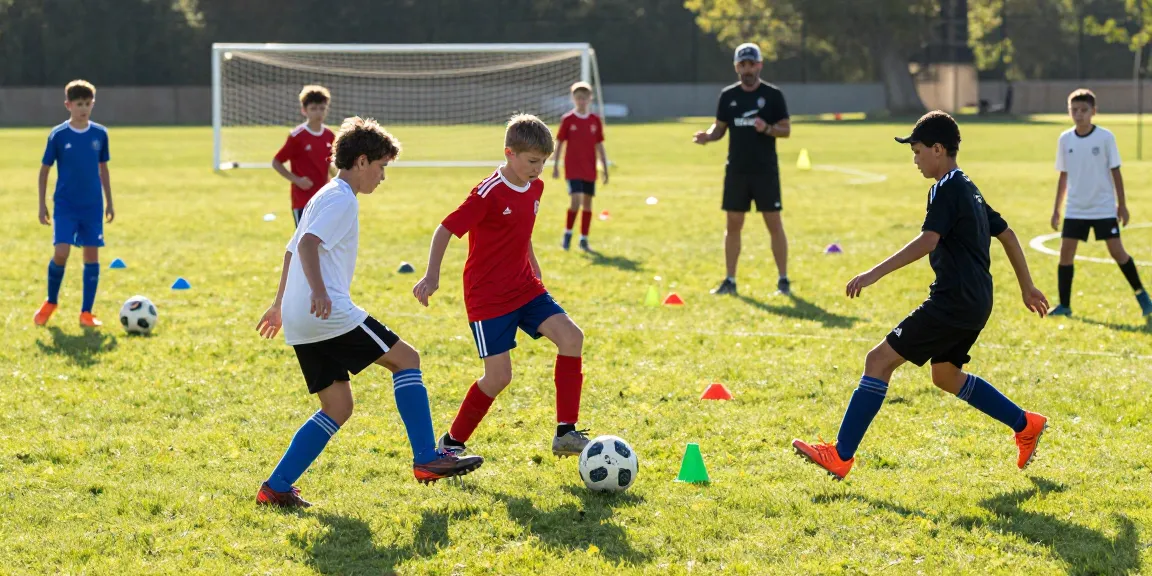Jugendliche Fußballspieler trainieren mit Mantom Matchball und zeigen Teamgeist.