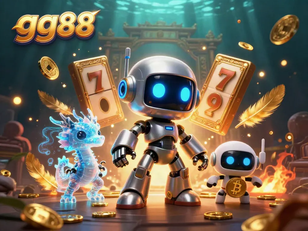 Spin the reels with gg88 in a vibrant cyberpunk casino scene featuring dynamic characters and golden tokens.