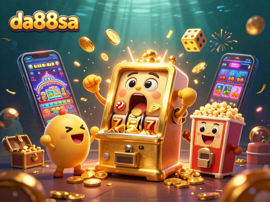 Join da88sa as the golden slot machine celebrates a jackpot with baby machines cheering.