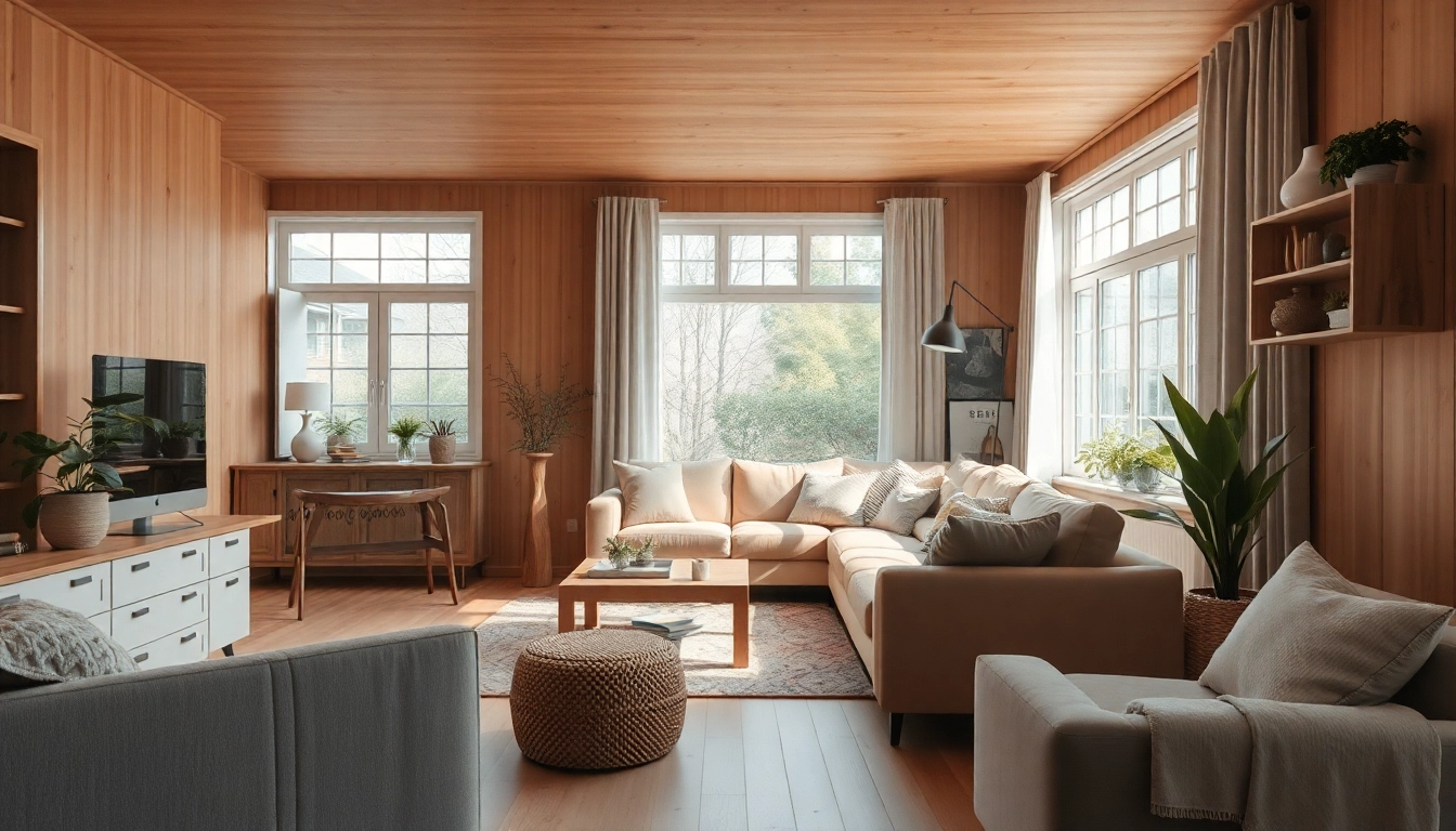 Raumgestaltung in einem stilvollen Wohnraum mit natürlichen Materialien und harmonischen Farben