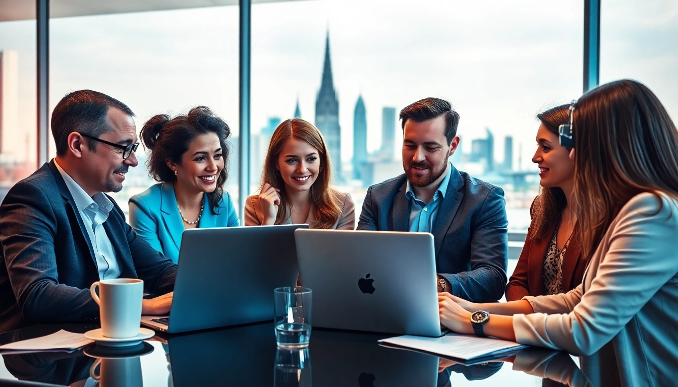 Professionals collaborating on recruitment strategies with a headhunter Köln in a modern office setting.
