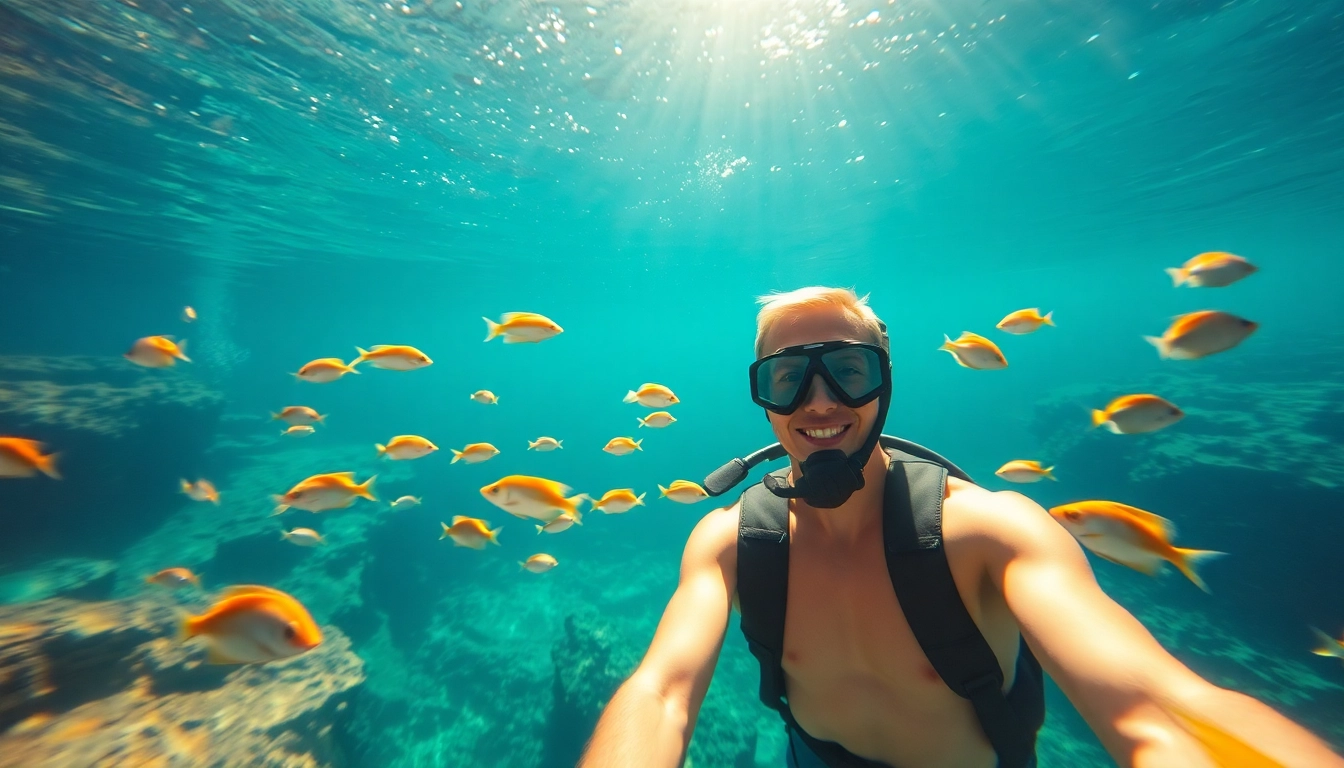 TauchKurs Mexiko: Ein Taucher im klaren Wasser eines Cenotes, umgeben von bunten Fischen.