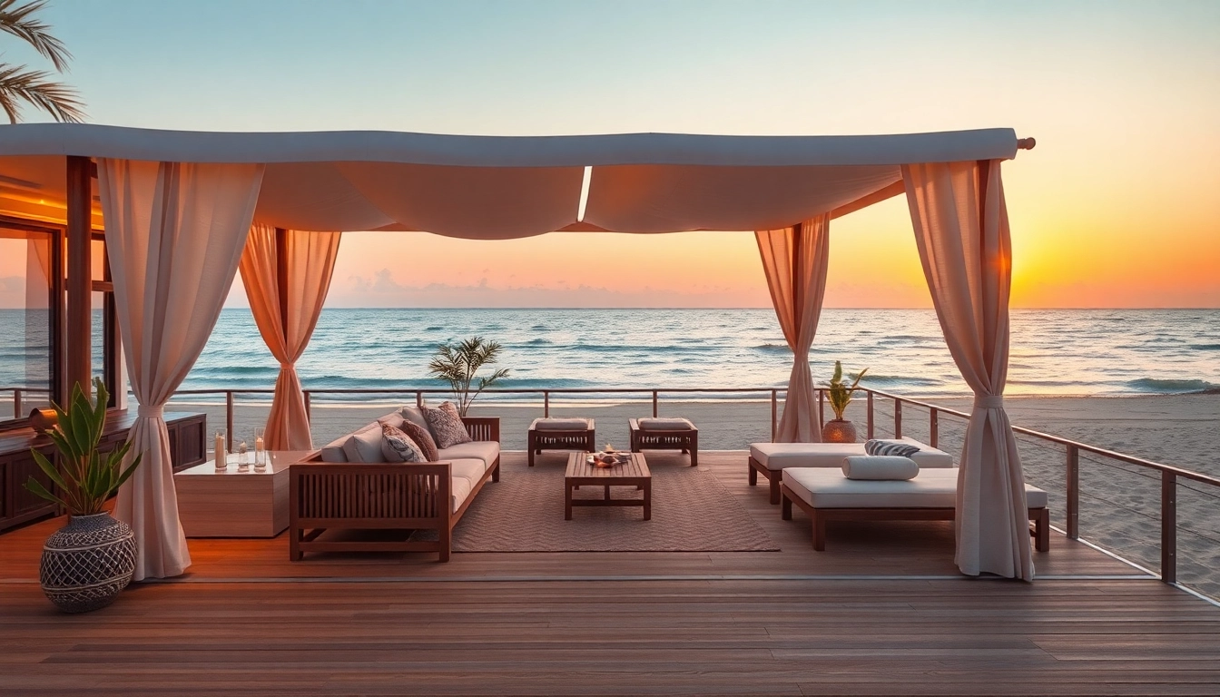 Genieße den Blick auf das Küsten-Cabana mit Terrasse und Meerblick.