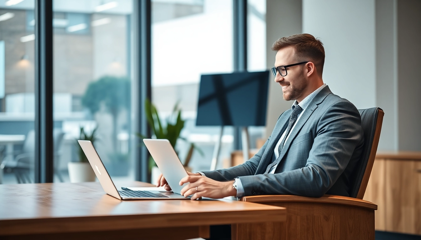 Headhunter IT bei der Arbeit in modernem Büro, zeigt Engagement und Professionalität.