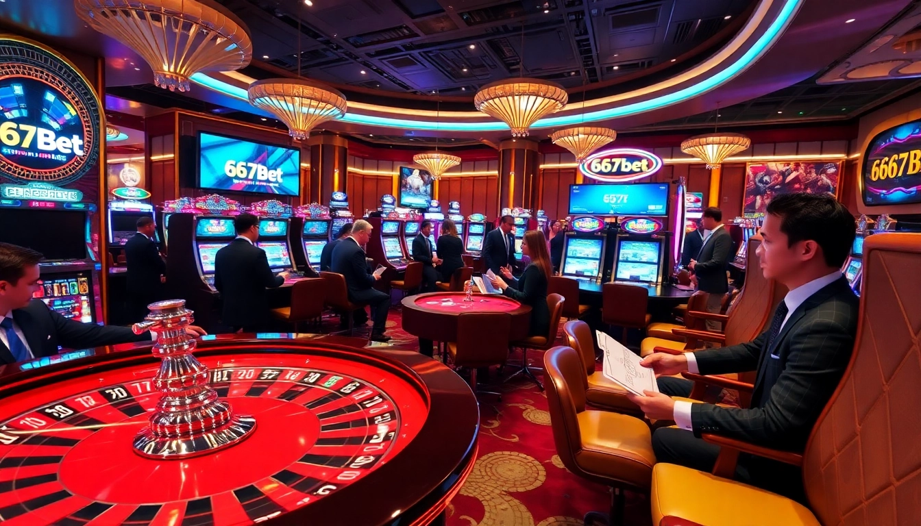 Experience the thrill of winning at 667bet's vibrant casino scene with roulette and slot machines.