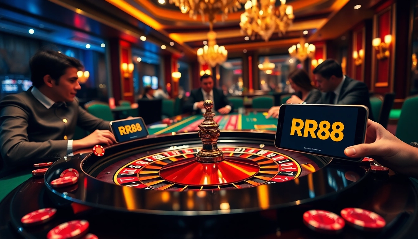 Experience high-stakes gambling with RR88 at a luxurious casino table.