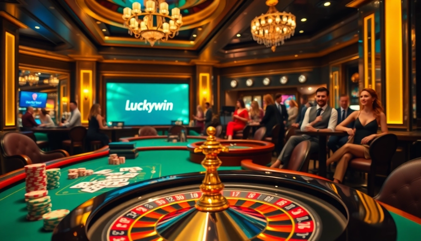 View players engaging in online excitement at https://luckywin.tech/ with poker chips and roulette.