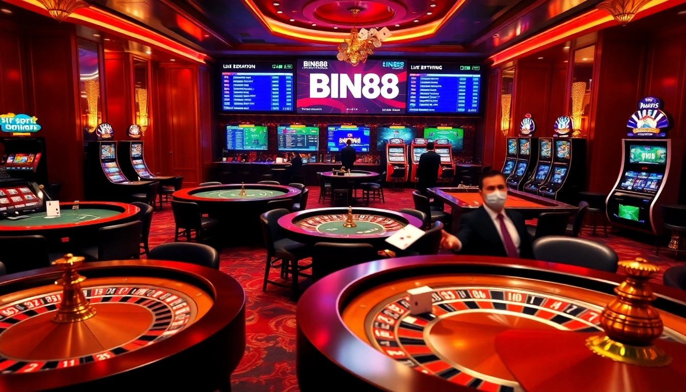 Experience high-stakes gambling excitement at Bin88's luxurious casino tables and slot machines.