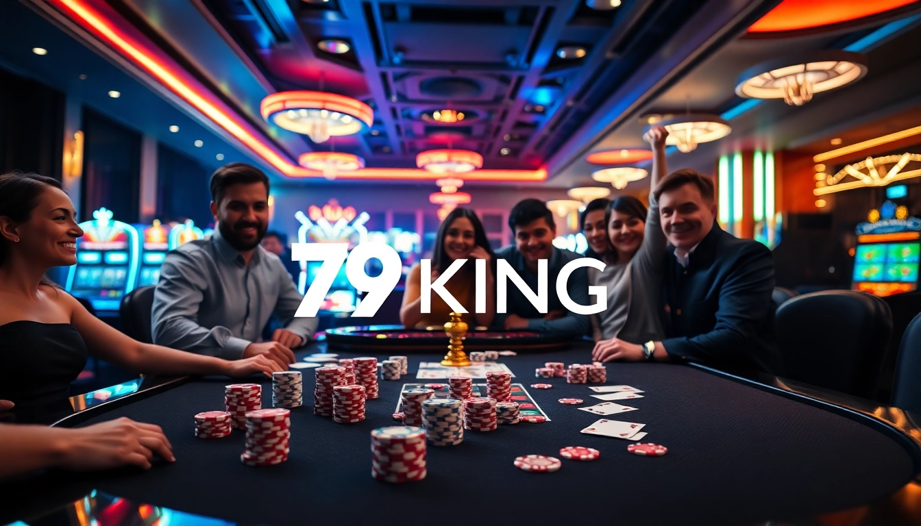 Players enjoying the thrill of gambling at 79KING's elegant casino tables.