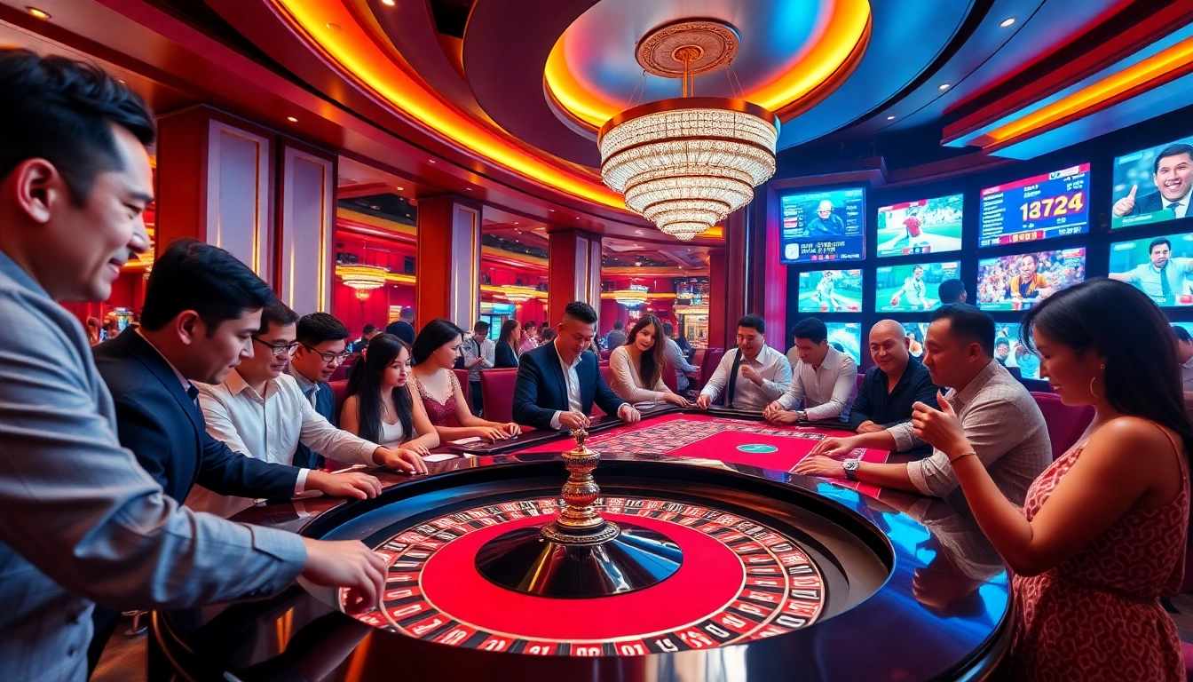 Betting on tỷ lệ kèo at a luxurious casino roulette table with eager players.