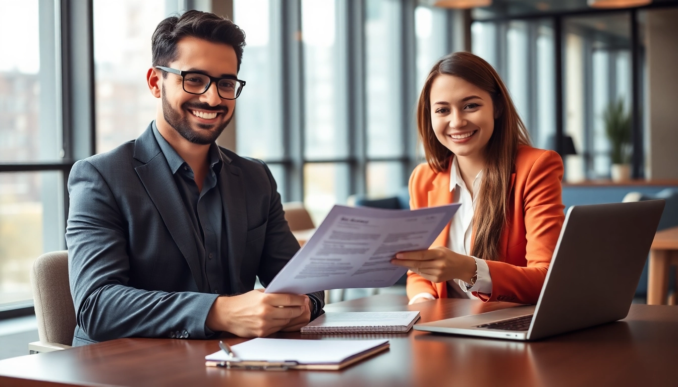 Headhunter IT in a modern office discussing recruitment strategies with clients.