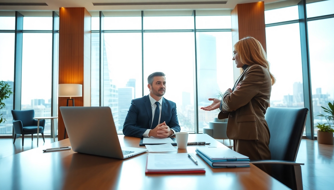 Headhunter Schweiz berät einen Klienten in einem eleganten Büro mit moderner Ausstattung.