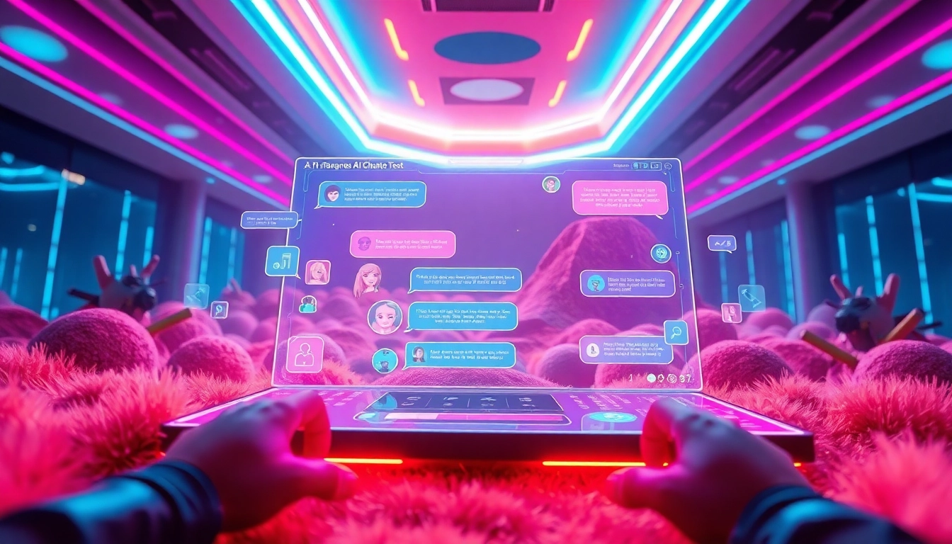 Juicy AI chatbot interface showcasing engaging virtual character interactions in a vibrant digital landscape.