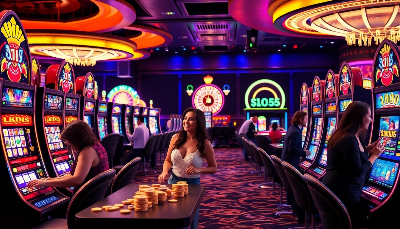 Engaged players enjoying a dynamic slot365 experience in a vibrant casino atmosphere.
