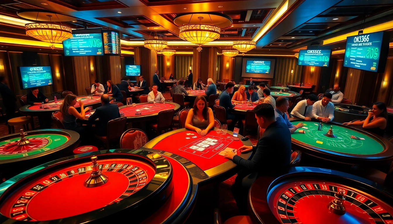 A vibrant casino atmosphere showcasing players engaged at poker tables, reflecting https://ok365.tw/ exciting gambling opportunities.