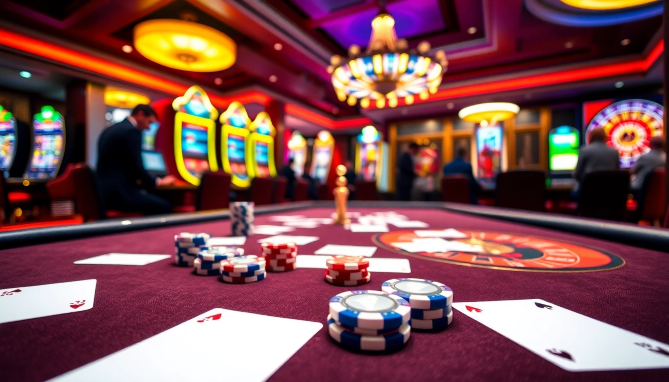 IWIN68 features a luxurious gambling scene with poker chips and cards on an elegant table, enticing players to join.