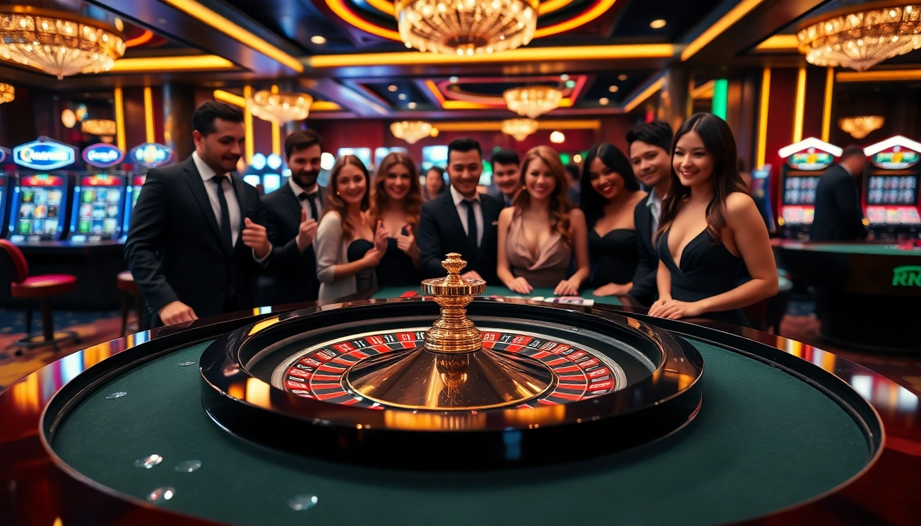 RR88 players enjoy thrilling table games and slots in an upscale casino setting.