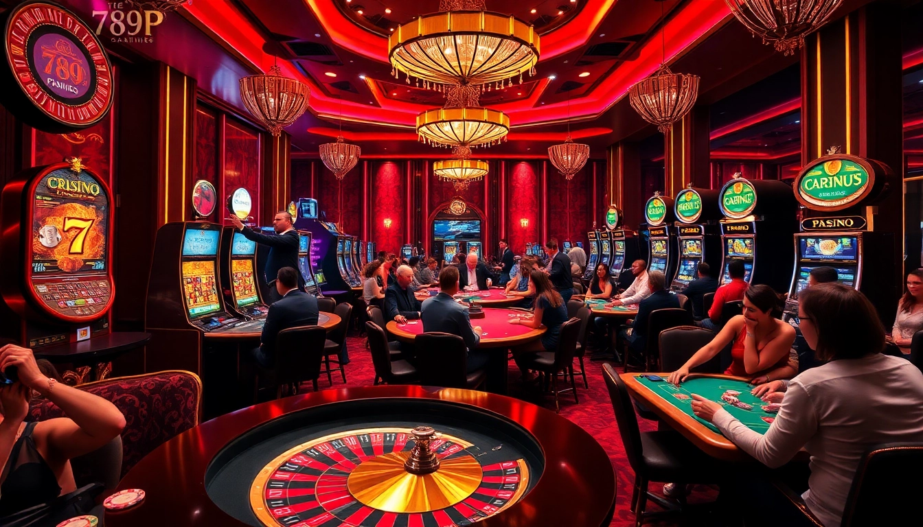 Experience thrilling games at 789P Casino with vibrant tables and excited players enjoying various gambling activities.