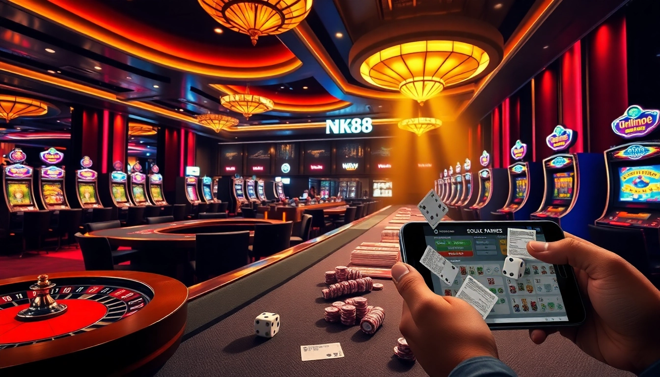 Experience the thrilling encounters at NK88 online casino, showcasing vibrant gaming tables and interactive betting slips.