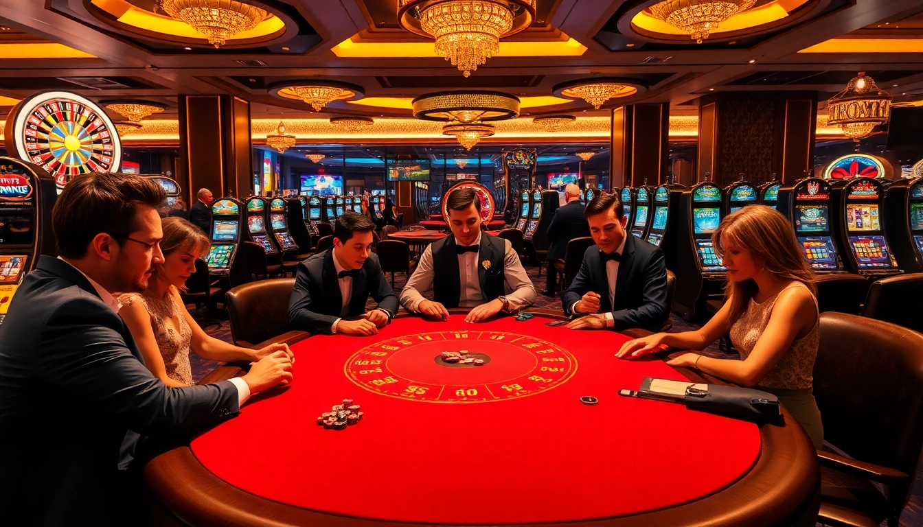 Exciting high-stakes gaming scene at a go8 casino featuring poker and roulette.