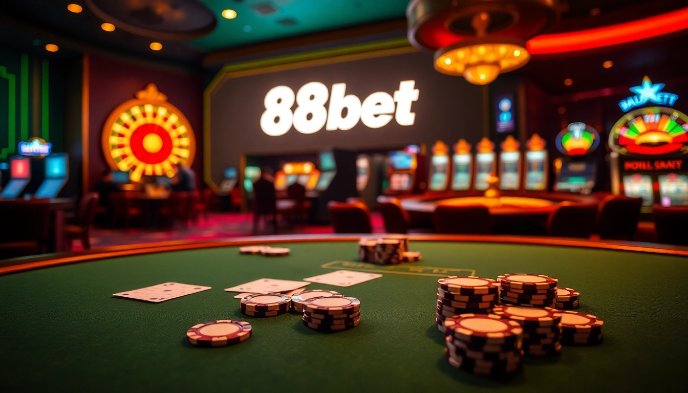 Engaging scene with poker chips and cards highlighting the excitement of 88bet casino gaming.