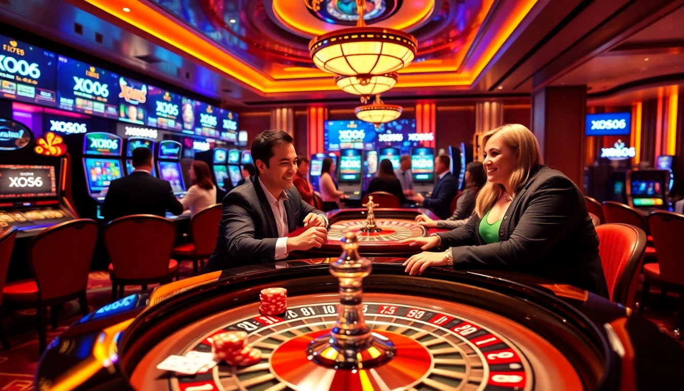 xoso66 players enjoying high-stakes games at a lively casino table filled with chips and cards.