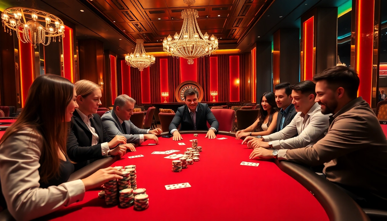 Experience excitement at https://sunwin.builders/ with players lavishly gambling at a poker table.
