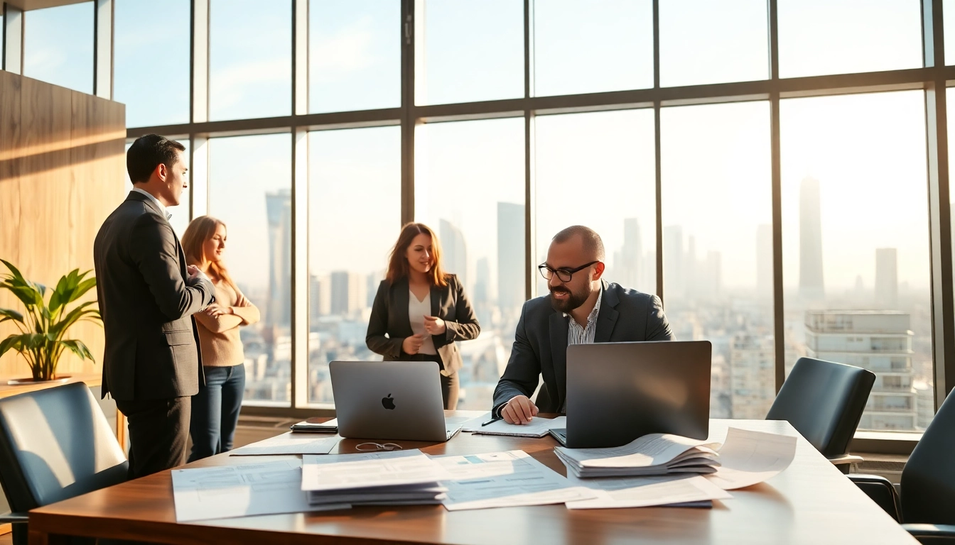 Headhunter Ingenieure assisting clients in a modern office with engineering resumes.