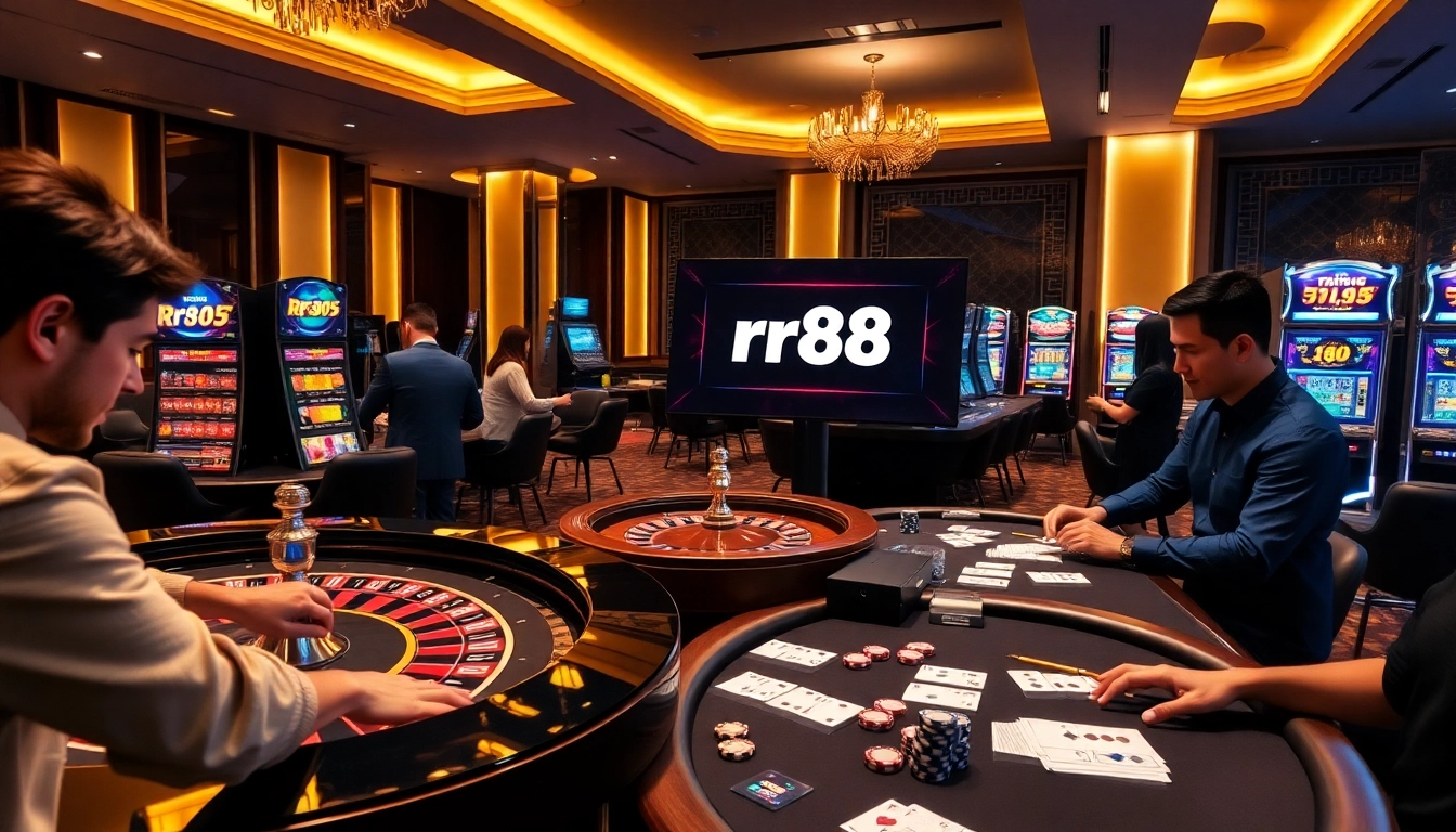 rr88 đăng nhập at a luxurious online casino featuring exciting gaming activities and vibrant atmosphere