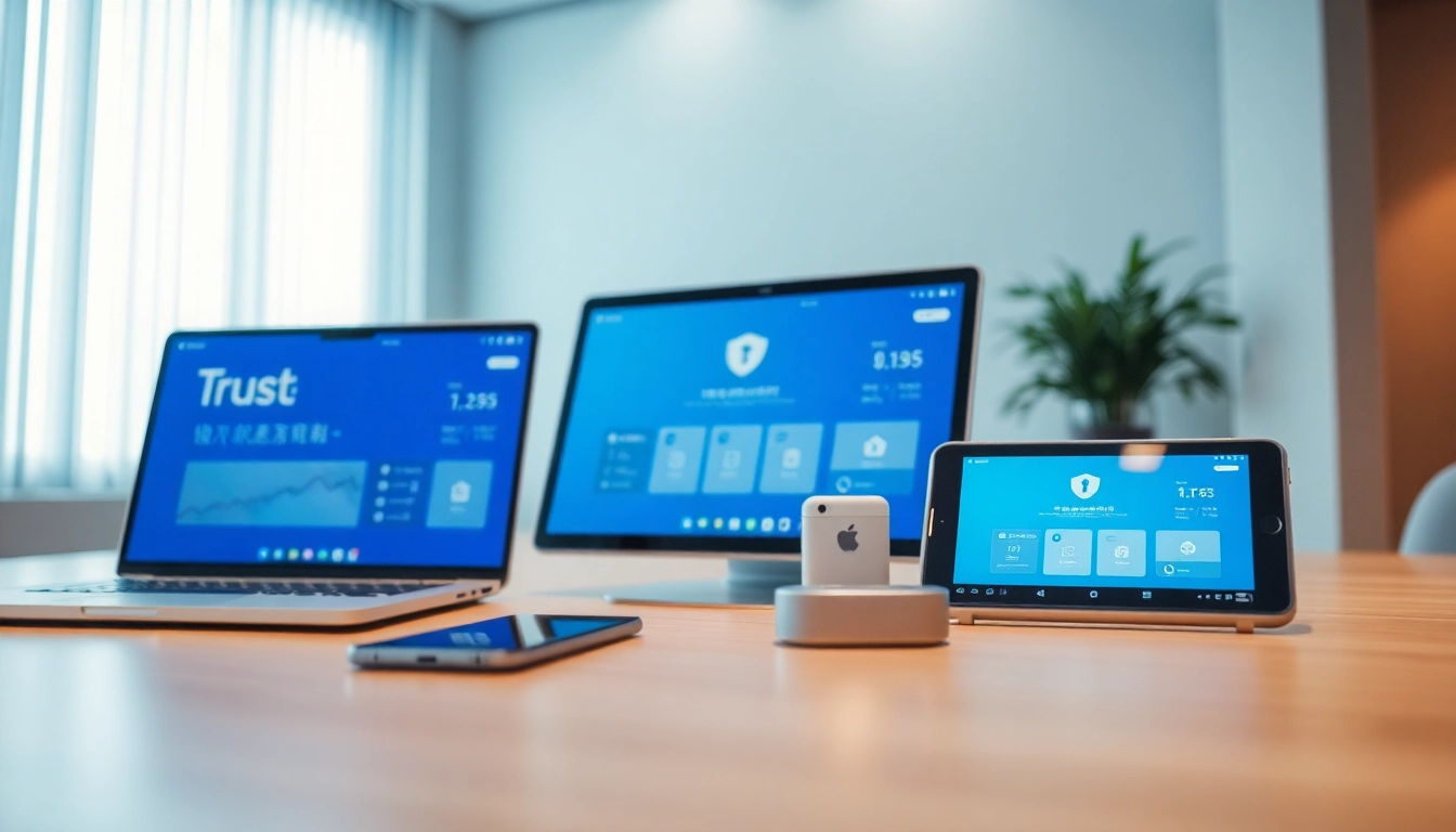 在现代工作区多设备上显示的快连官网用户界面，展示先进技术与连接性。