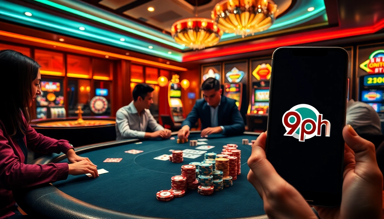 Exciting poker gameplay at 9ph with vibrant chips and cards displayed on a luxurious table.