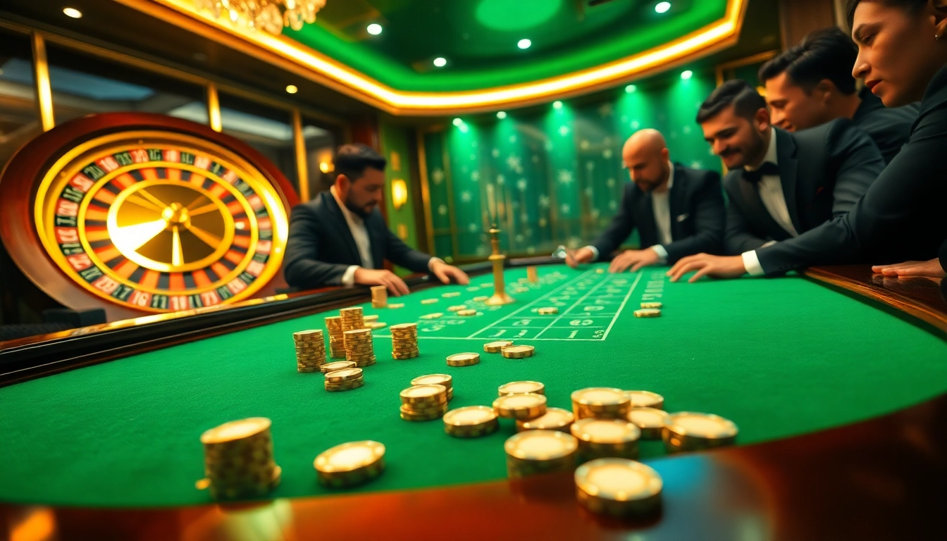 Experience the thrill of mint88 at a luxurious casino gaming table filled with vibrant poker chips and roulette.
