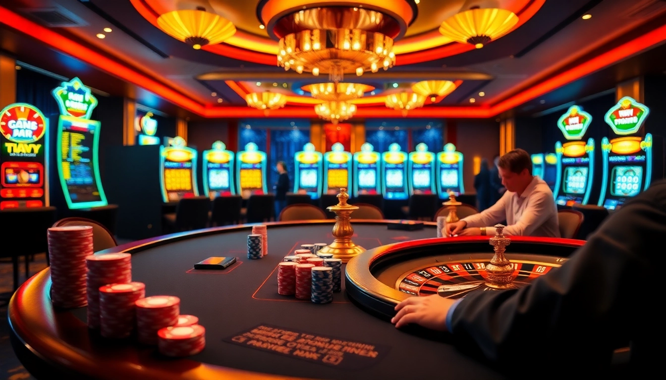 SC88 poker players in an exciting casino atmosphere with vibrant tables and chips.