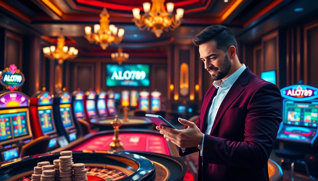 Experience the thrilling world of ALO789 chính chủ online gambling with vibrant casino visuals.