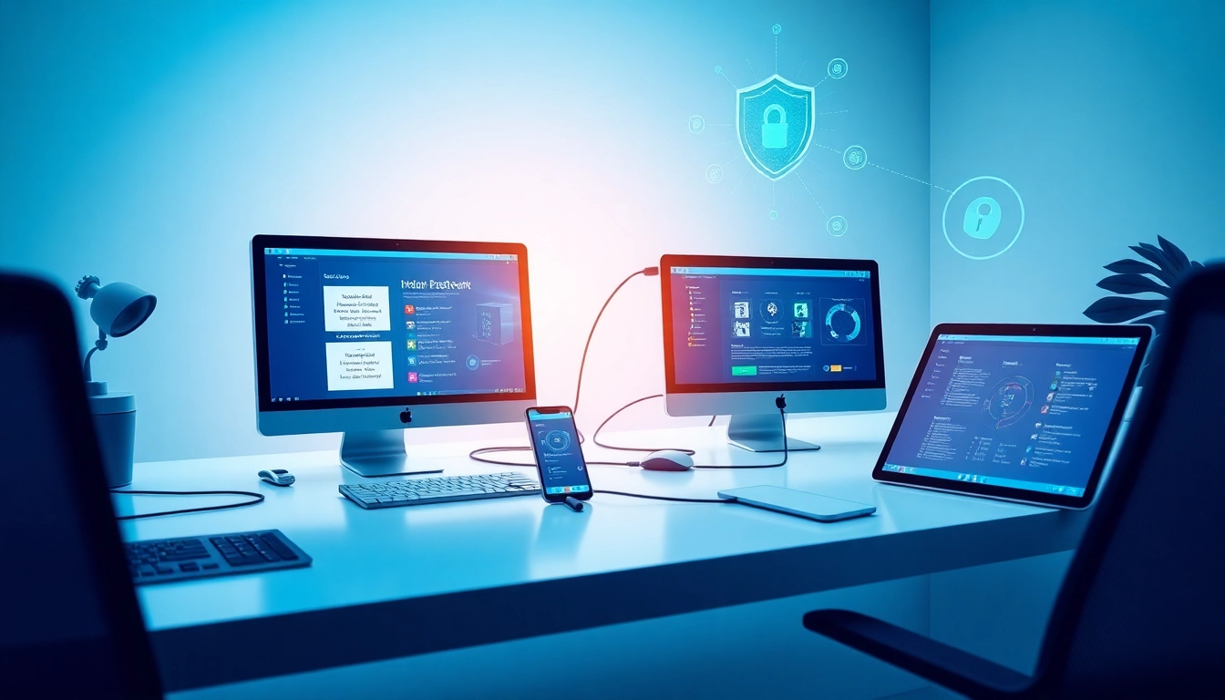 快连官网 展示一个现代数字工作区，多个设备安全且快速连接。