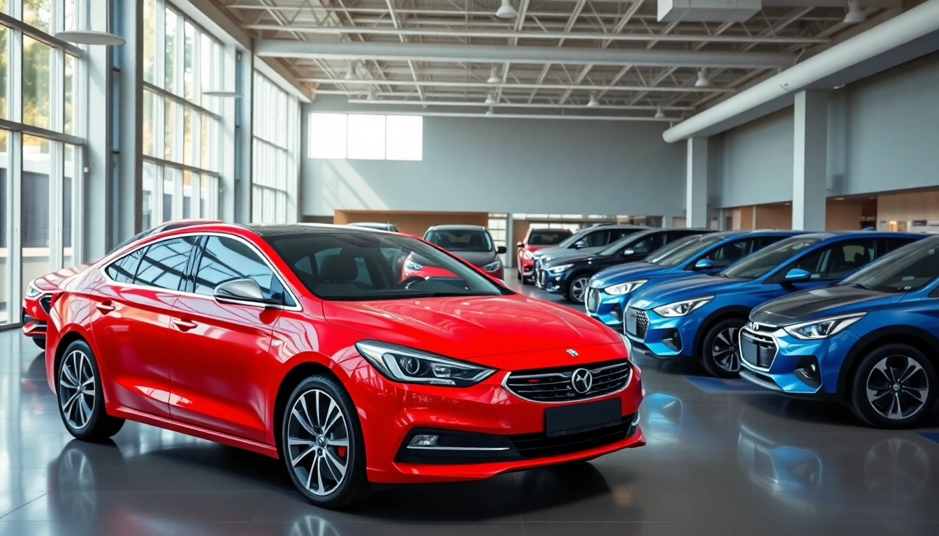 Auto kaufen in a modern car dealership showcasing stylish vehicles.