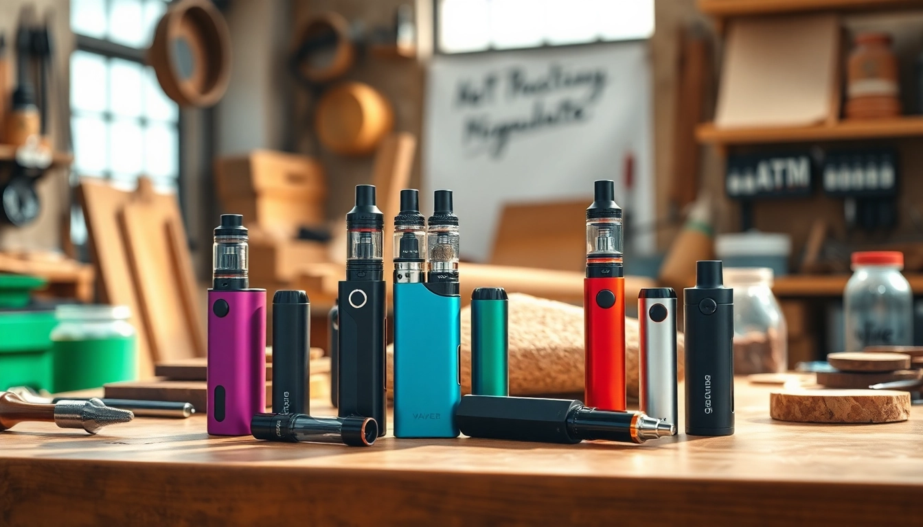Explore geekthc's premium disposable THC vapes showcased in a vibrant workshop. related image