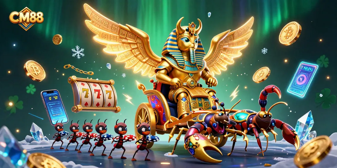 Engage in thrilling gameplay at CM88, featuring a vibrant 3D scene of vivid casino elements.