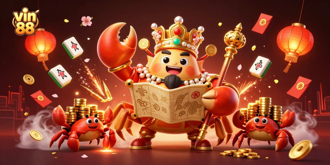 Experience the excitement of vin 88 with a vibrant 3D casino scene featuring a golden crab emperor.