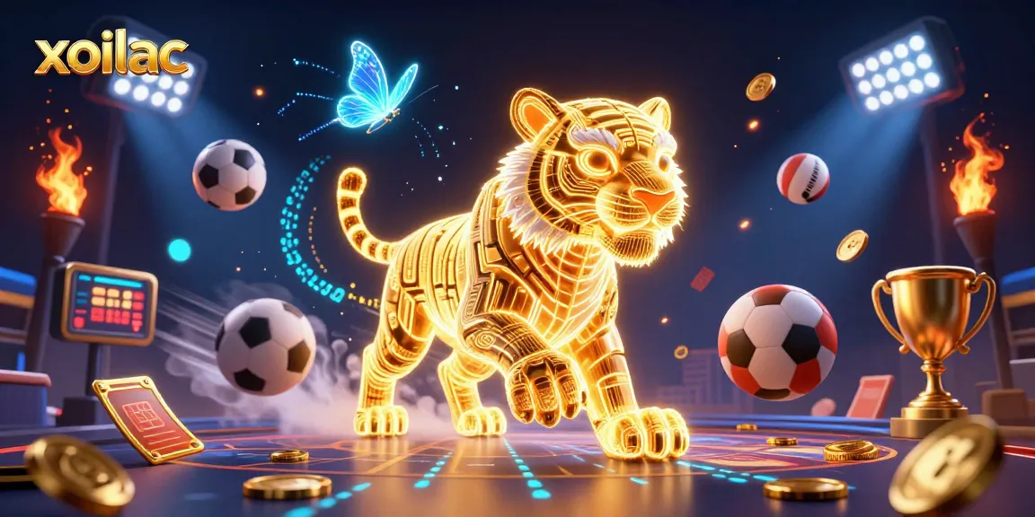 Experience excitement with xoilac as the golden tiger prowls a vibrant digital casino landscape.