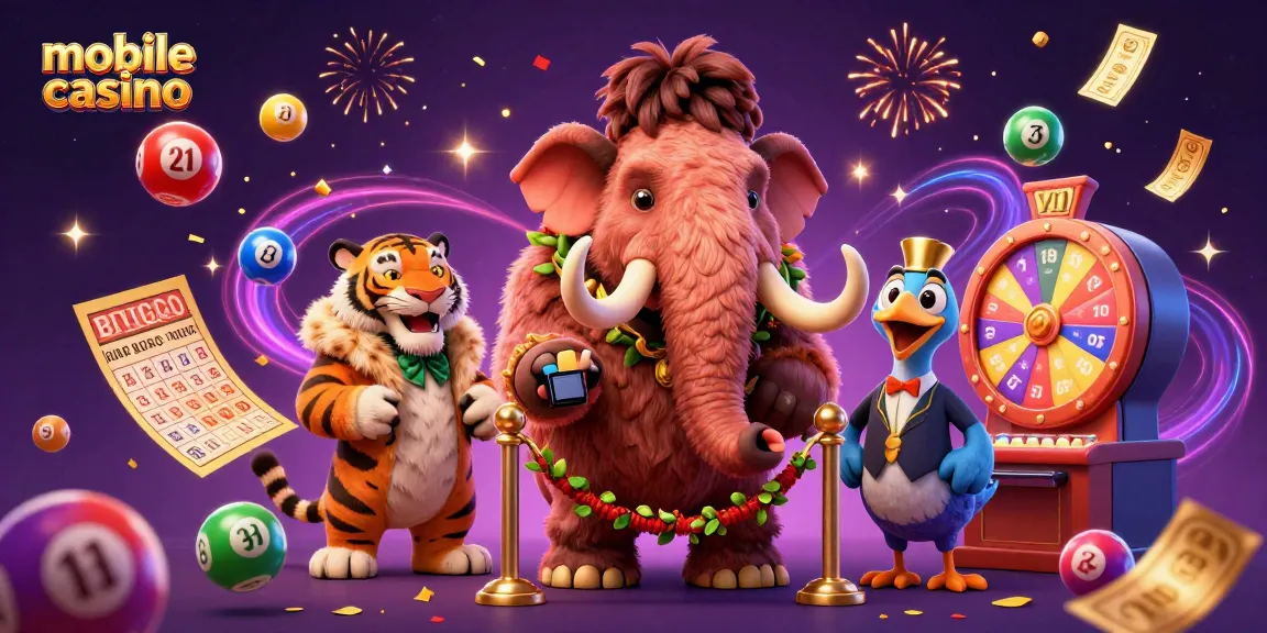 Experience the excitement of a mobile casino with a vibrant scene featuring colorful gaming elements and lively characters.