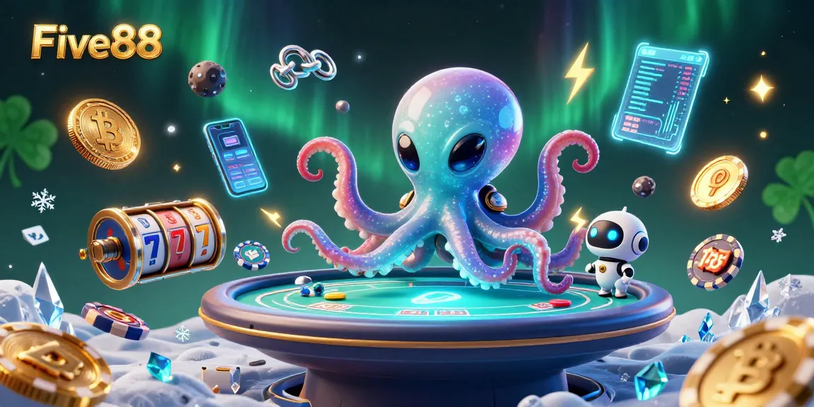 Engage in exciting poker action with Five88 at the alien octopus casino, highlighting vibrant crypto elements.