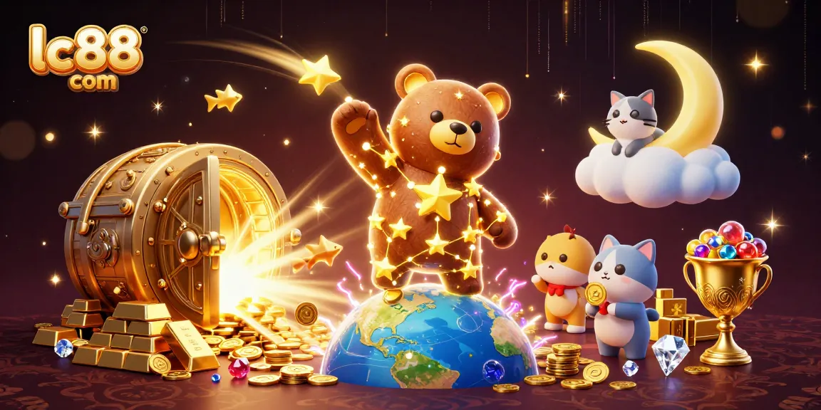 Spin the luck with lc88 com as the constellation bear collects coins amidst dazzling treasures!